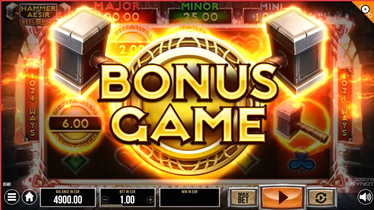 Tampilan visual slot Hammer of Aesir dengan tema mitologi Nordik yang gelap dan epik