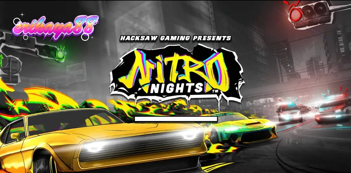 Tampilan visual slot Nitro Nights dengan tema balap jalanan neon